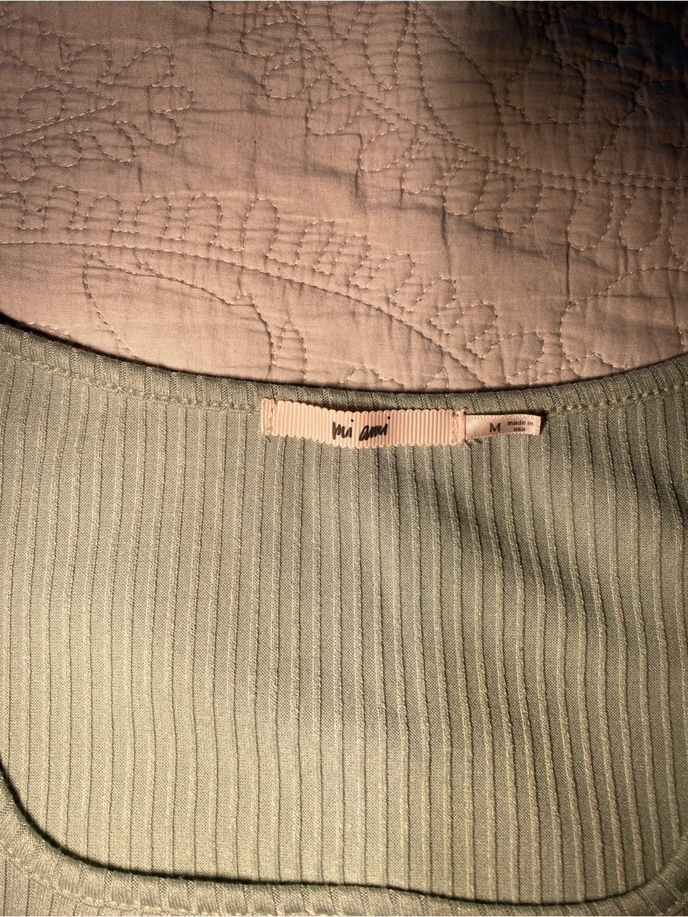 Mi Ami Ribbed Square-Neck Button-Front Top in Mint - Picture 2 of 7